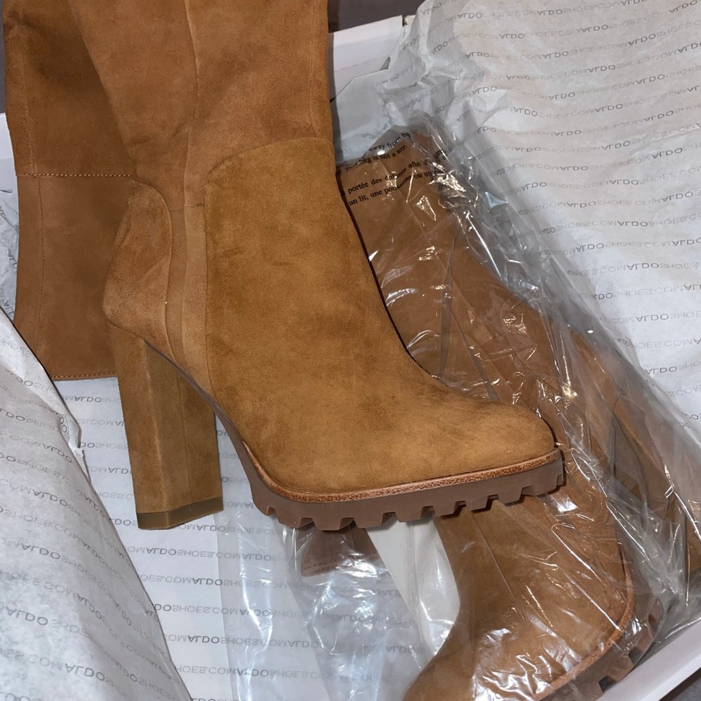 Chestnut over the knee heeled boots